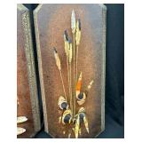 Pair of MCM Wall Plaques with Metal Cattail and Reed Motifs