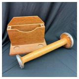 Two-Piece Vintage Wooden Desk Accessory Set: Round-Head Mallet & Antique Wooden Spool