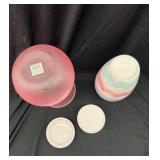 Assorted Glass Vases & Jars (Flared Frosted Vase, Striped Wave Vase, 2 Lidded Jars) (Lot of 4)