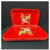 Vintage Floral Enamelware Rectangular Serving Trays (Set of 6)