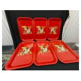 Vintage Floral Enamelware Rectangular Serving Trays (Set of 6)