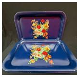 Assorted Blue Floral Tin Storage Boxes - Purple Interiors & Bouquet Motifs