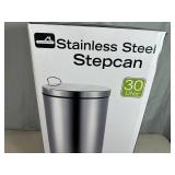 New 30 Liter Stainless Steel Trash Can - Step Style