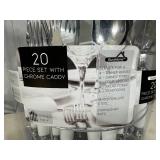 New 20 pc Flatware Set with Chrome Caddy