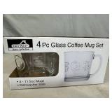 New 4 pc Glass Coffee Mug Set