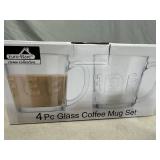 New 4 pc Glass Coffee Mug Set
