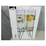 New 2 Container Glass Beverage Dispenser with Metal Rack