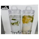 New 2 Container Glass Beverage Dispenser with Metal Rack