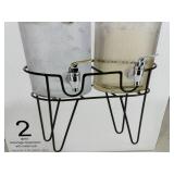 New 2 Container Glass Beverage Dispenser with Metal Rack