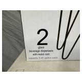 New 2 Container Glass Beverage Dispenser with Metal Rack