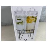 New 2 Container Glass Beverage Dispenser with Metal Rack