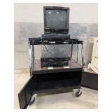 Contents of Cart - Working Electronics Including Panasonic Color Monitor CT-1382-VY BluRay Player VCR etc