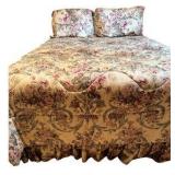 Queen Comforter Set - Green & Pink Floral Design
