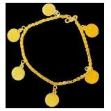 24K Yellow Gold Dangle Coin Bracelet