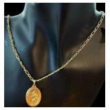 14k Yellow Gold St. Christopher Medal Pendant Necklace