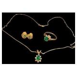 Emeralds & Diamonds 14K Gold Jewelry Set