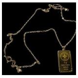 Ross-Simons Italian 24kt Yellow Gold Fleur-De-Lis Five-Gram Ingot Pendant Necklace -14kt Gold Frame
