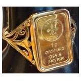Ross-Simons Italian 24kt Yellow Gold Fleur-De-Lis 1-Gram Ingot Ring- 14kt Yellow Gold Band