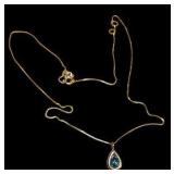 14K Blue Topaz Teardrop Necklace
