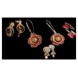 Four Pairs of Red Hue & Christmas Earrings