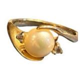 10K Pearl & Diamond Size 6 Ring