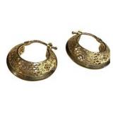 18K Filigree Style Gold Hoop Earrings