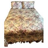 Queen Comforter Set - Green & Pink Floral Design