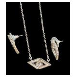 Rhinestone & Silver Tone Necklace & Earring Set