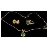 Emeralds & Diamonds 14K Gold Jewelry Set