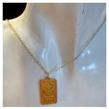 Ross-Simons Italian 24kt Yellow Gold Fleur-De-Lis Five-Gram Ingot Pendant Necklace -14kt Gold Frame