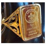 Ross-Simons Italian 24kt Yellow Gold Fleur-De-Lis 1-Gram Ingot Ring- 14kt Yellow Gold Band
