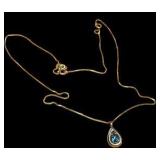 14K Blue Topaz Teardrop Necklace