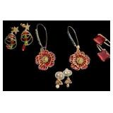 Four Pairs of Red Hue & Christmas Earrings