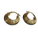 18K Filigree Style Gold Hoop Earrings