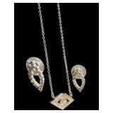 Rhinestone & Silver Tone Necklace & Earring Set