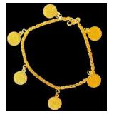 24K Yellow Gold Dangle Coin Bracelet