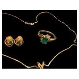 Emeralds & Diamonds 14K Gold Jewelry Set