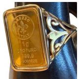 Ross-Simons Italian 24kt Yellow Gold Fleur-De-Lis 1-Gram Ingot Ring- 14kt Yellow Gold Band