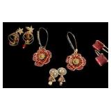 Four Pairs of Red Hue & Christmas Earrings
