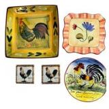 Rooster & Floral Decorative Plates