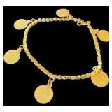 24K Yellow Gold Dangle Coin Bracelet