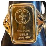 Ross-Simons Italian 24kt Yellow Gold Fleur-De-Lis 1-Gram Ingot Ring- 14kt Yellow Gold Band
