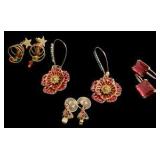 Four Pairs of Red Hue & Christmas Earrings