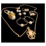 Assortment of Pearl & Gold Tone Jewelry