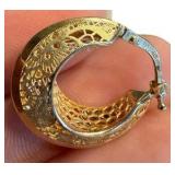18K Filigree Style Gold Hoop Earrings