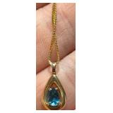 14K Blue Topaz Teardrop Necklace
