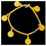 24K Yellow Gold Dangle Coin Bracelet