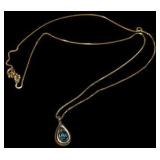 14K Blue Topaz Teardrop Necklace