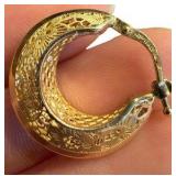 18K Filigree Style Gold Hoop Earrings