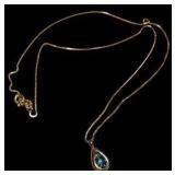 14K Blue Topaz Teardrop Necklace